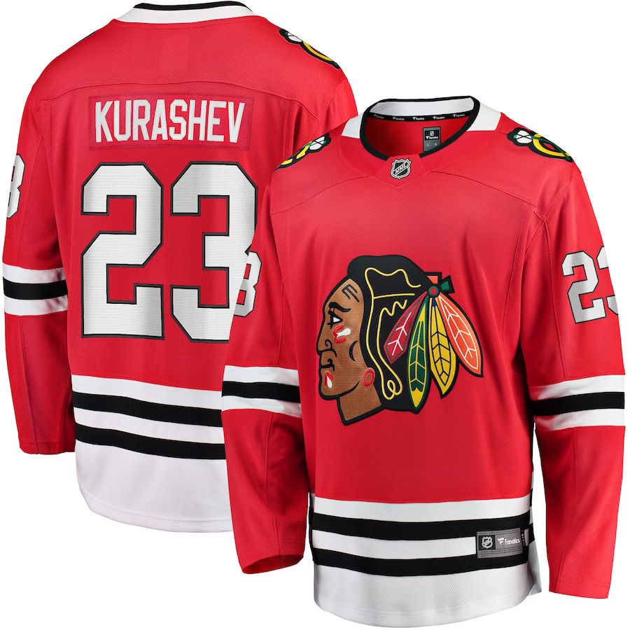Men Chicago Blackhawks 23 Philipp Kurashev Fanatics Branded Red Home Breakaway Player NHL Jersey